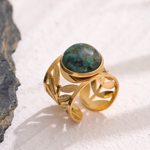 New 18k Gold Plated Natural African Turquoise Ring - Picture 1 of 12